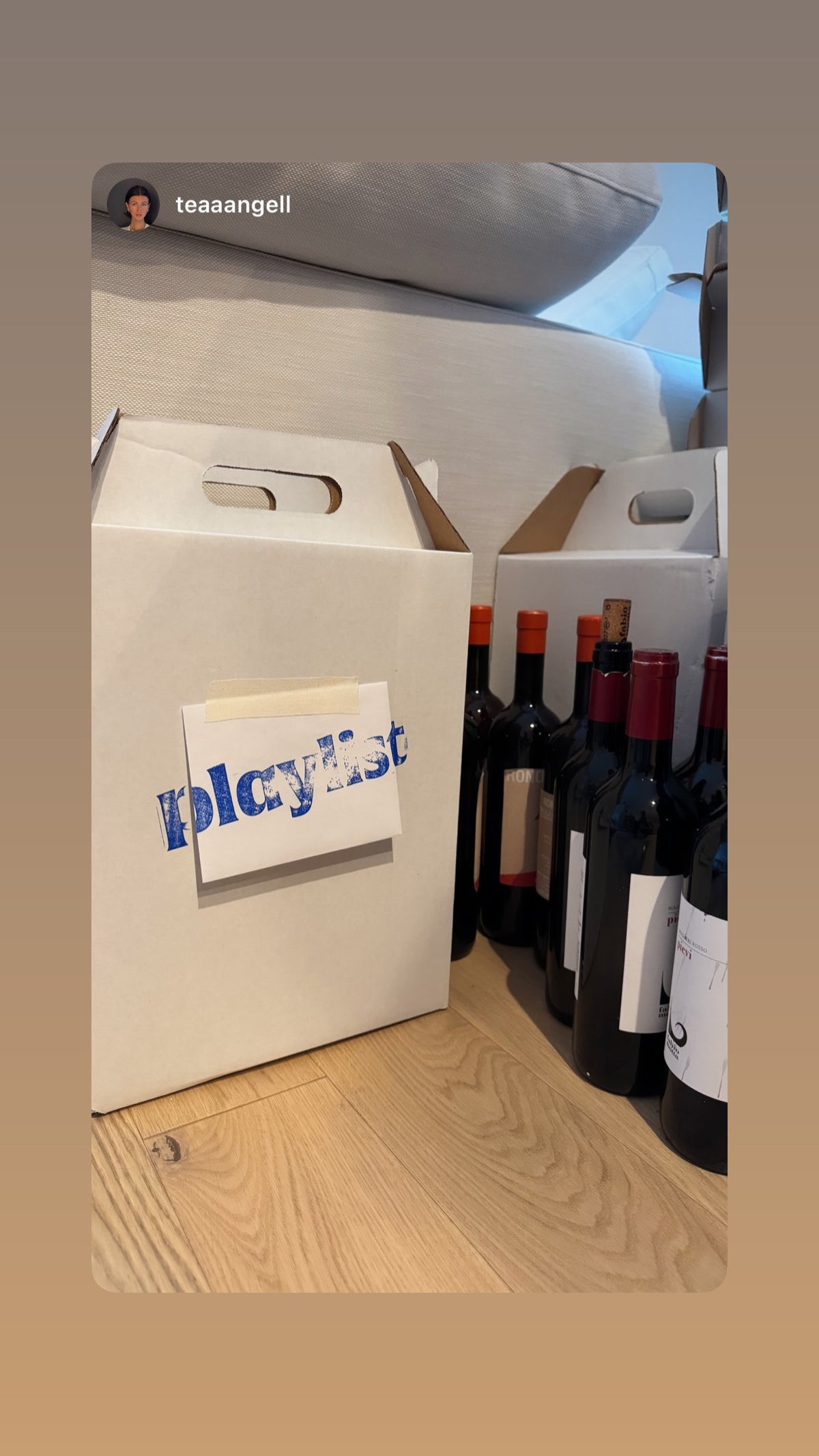 Member Instagram story: a Playlist Wine Club box opened with bottles inside